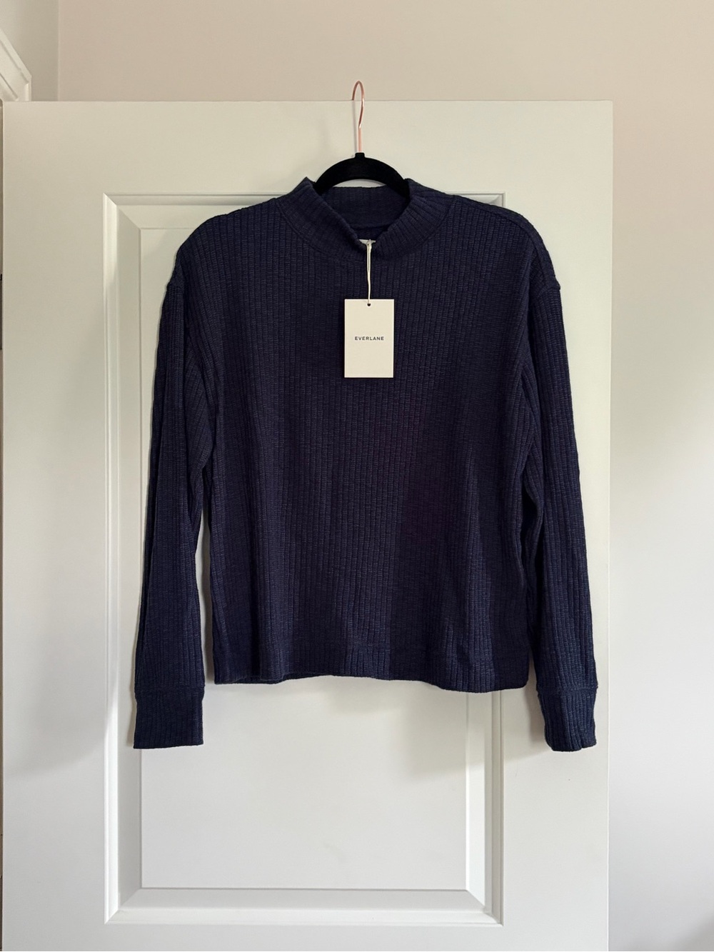 Everlane Navy Ribbed Mock Neck Long Sleeve Pullover